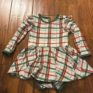 Kyte baby red and green plaid twirl bodysuit dress, 6-12 month, NWOT